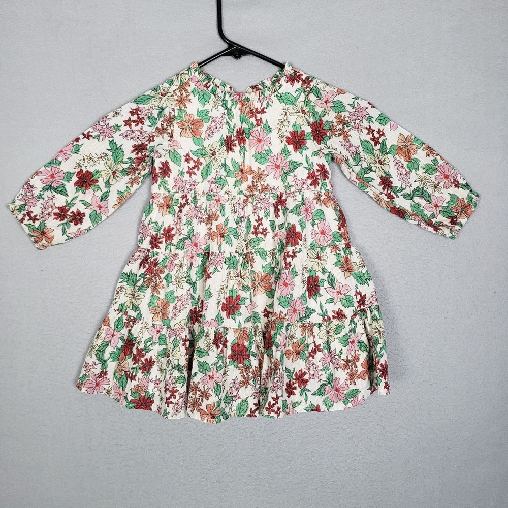 Crewcuts Girls Long Sleeve Tiered Dress Poinsettia Floral Holiday Cream Size 3T